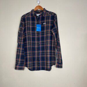Columbia Shirt Men's Small Blue Plaid Button Down Pocket Long Sleeve Cotton NWT